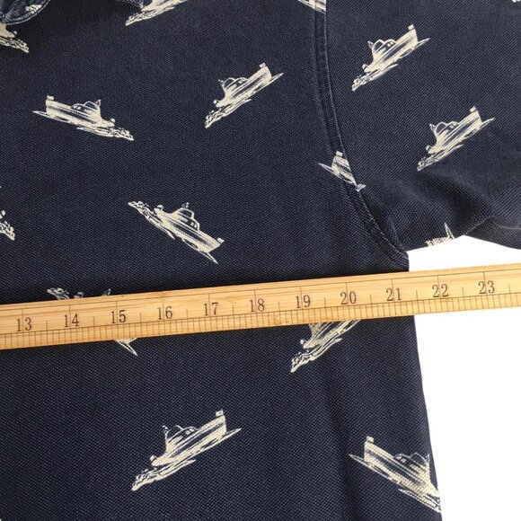 Tommy Hilfiger Polo Shirt Mens Large Blue Boat Print Nautical Short Sleeve - Picture 2 of 9